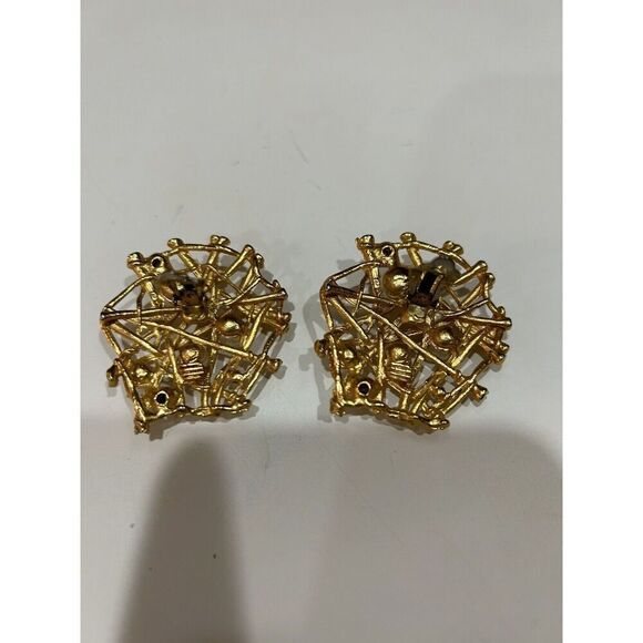 Vintage CRAFT High End Designer Crystal & Faux Pearl Big Clip on Earrings. Used. - Picture 4 of 9